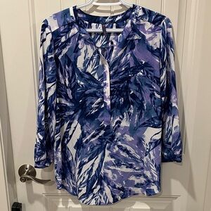 NYDJ Blouse 3/4 Sleeves Henley BLUE VIOLET M